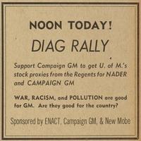 Ad for a Campaign GM rally in the diag, 1970.