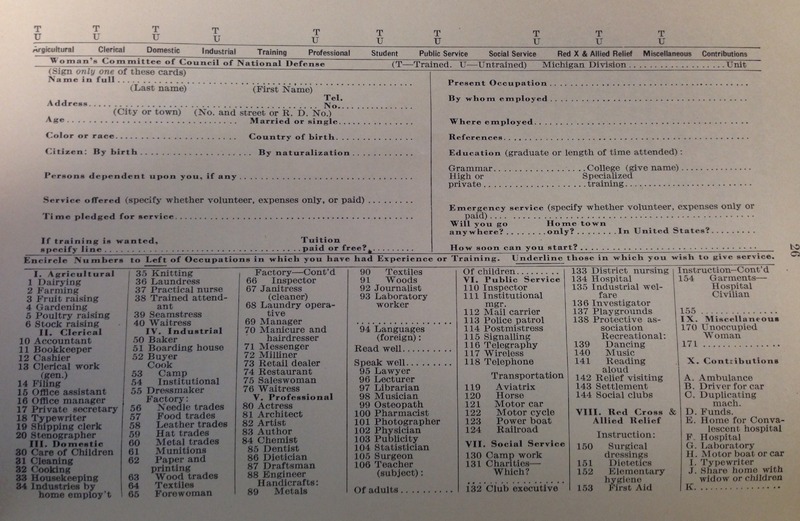 "Women's Registration Card" Check boxes