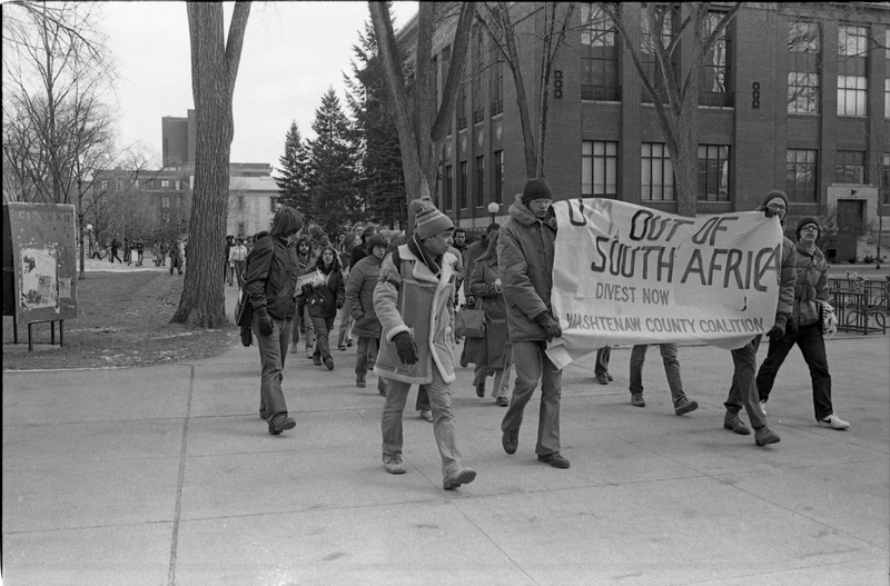 UM Out of South Africa Banner, Rally and Regents, March 14, 1979