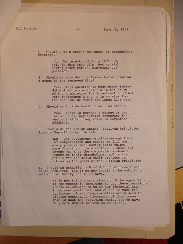 9-5-79 letter from Roach to regents on divestment #2.JPG