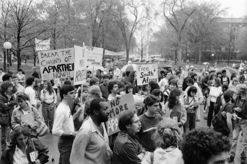 Student protest against apartheid, April 1985