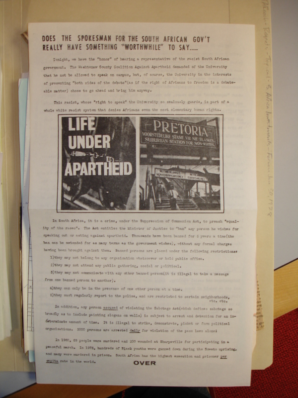 c78 flier from WCCAA protesting S African gov rep speech #1.JPG