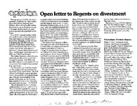 Open Letter to Regents on Divestment