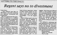 Regent says no to divestment