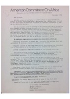 American Committee on Africa Letter, September 1986