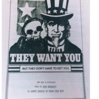 Flyer protesting the draft written by Paul Milgrom, a student at the University of Michigan