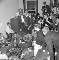 University of Michigan students and a faculty member, perform a sit-in at the Selective Service Office in Ann Arbor, MI.