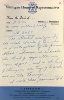 Opposition Memo from Thomas Anderson to Joan Wolfe, March 1970