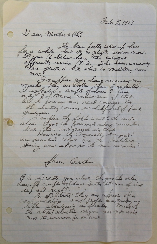 Letter from Arthur Ehrlicher to his family, February 16, 1917..jpg